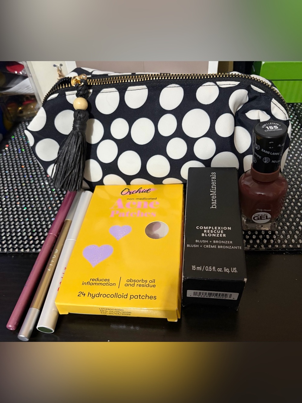 Tabitha brown makeup pouch with 6 piece items